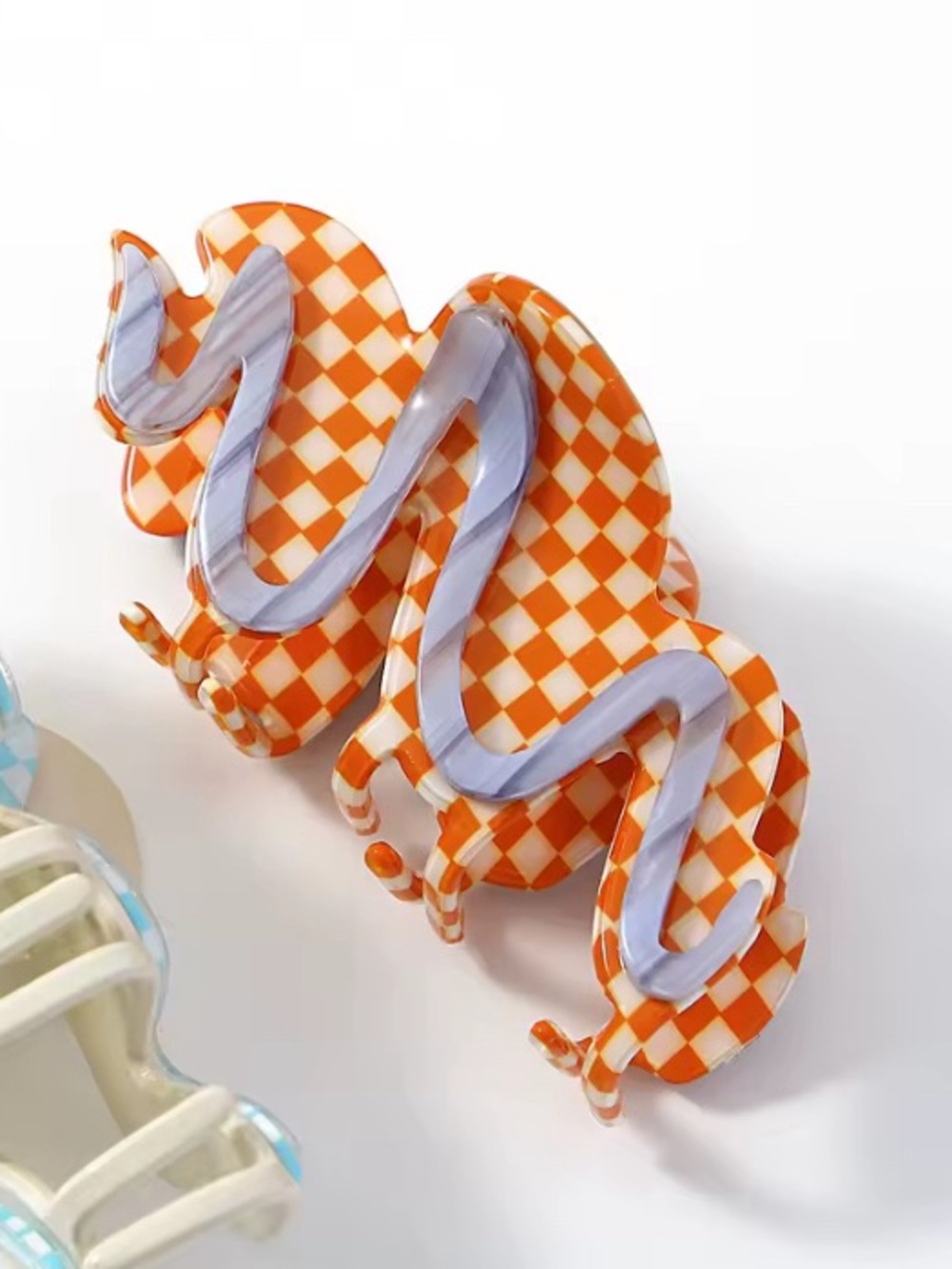 Y2K Aesthetic Geometric Wave Gingham Checkerboard Acetate Hair Claw